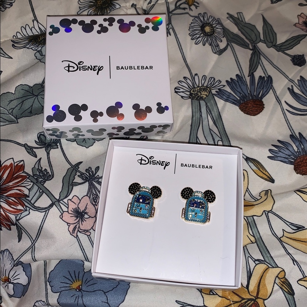 BaubleBar Disney Blue and Black Mickey Mouse backpack teacher gift Earrings - Picture 3 of 5